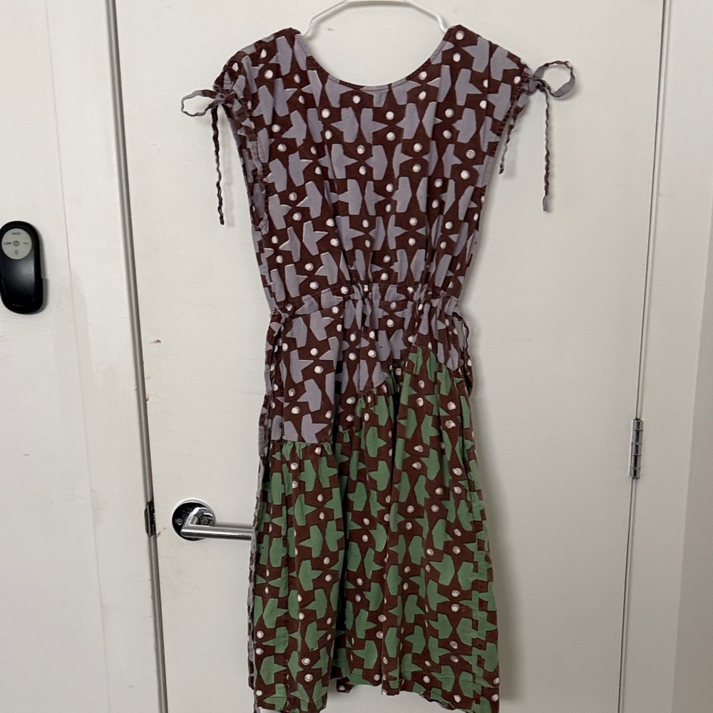 Women Brown & Green Patterned Tie-Shoulder Dress